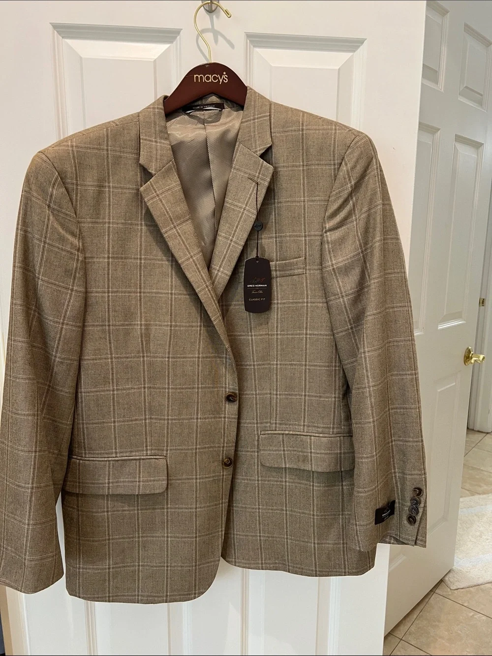 Greg Norman Collection Plaid Sport Coat - Windowpane Blazer khaki
